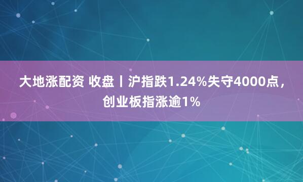 大地涨配资 收盘丨沪指跌1.24%失守4000点，创业板指涨逾1%